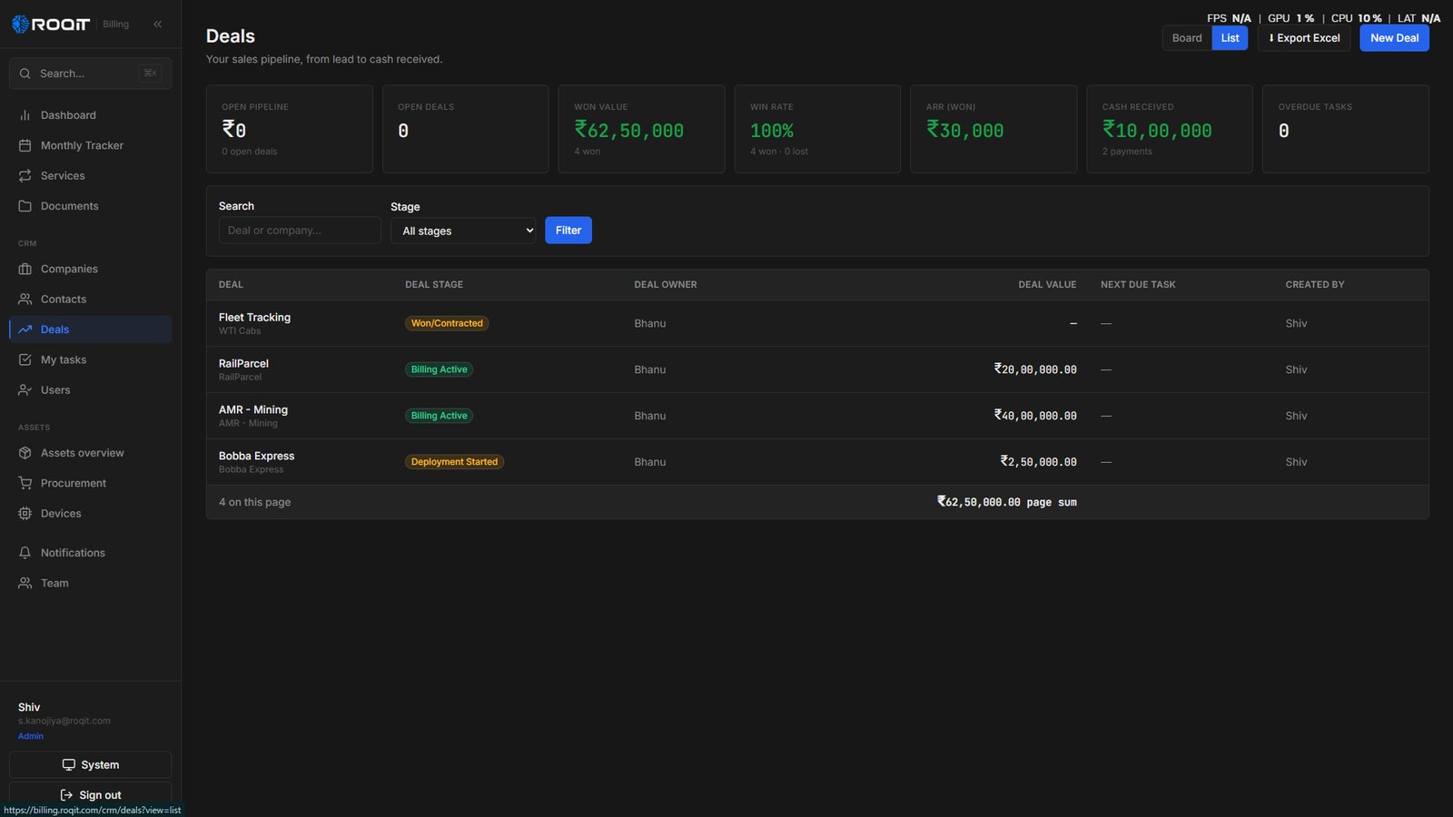 CRM — deals and sales pipeline