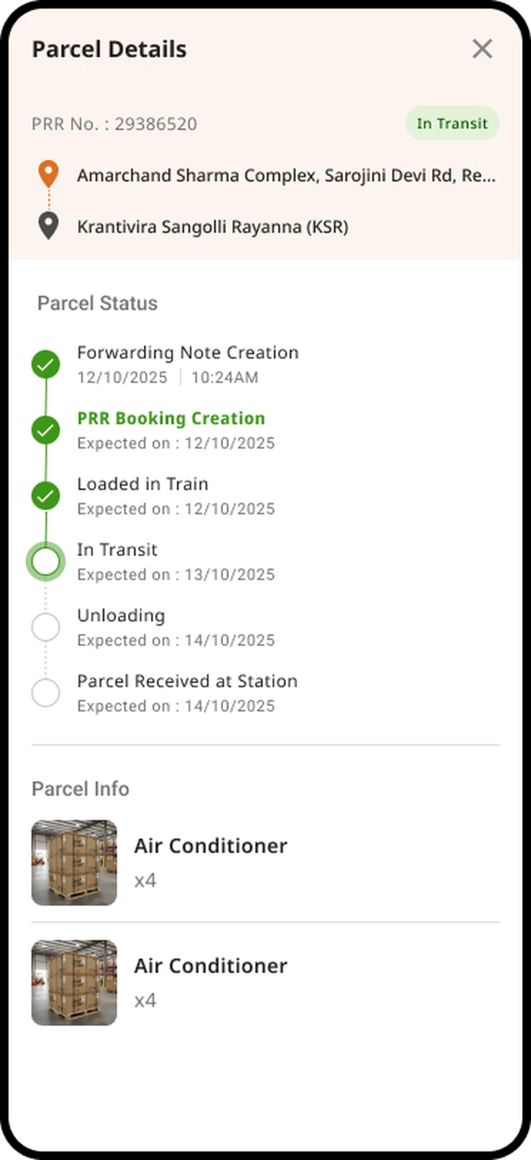 RailParcel app — live parcel tracking